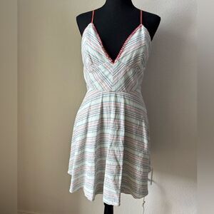 Anthropologie Paper Crane Striped Fit&Flare Mini Dress Spaghetti Straps Sz L Y2K